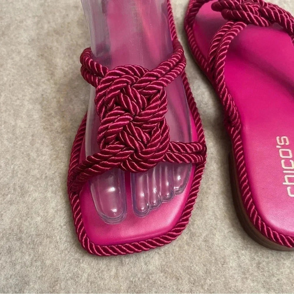 Chico’s Athena Cord Fuchsia Slip On Square Toe Flat Sandals Women’s size 7.5 - Picture 9 of 11
